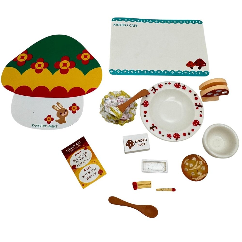 Re-Ment Kinoko Cafe Mushroom Paradise Miniature Lunch Set 5 Pasta Soup Matches